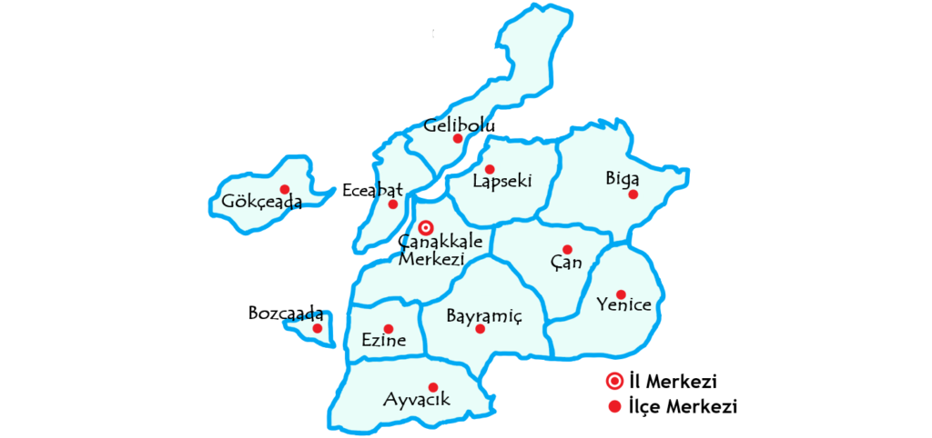 チャナッカレ県の地図