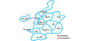 チャナッカレ県の地図