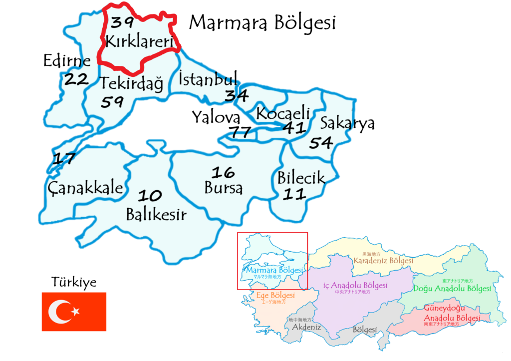 クルクラーレリ県の地図