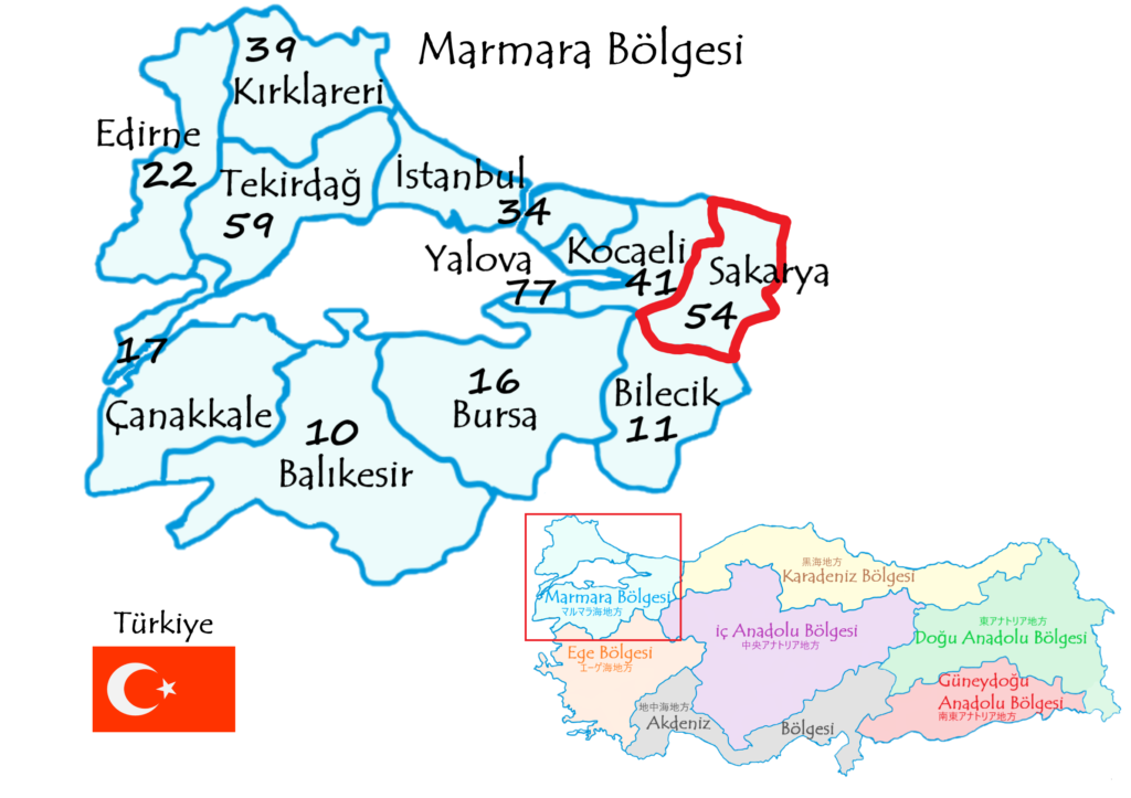 サカルヤ県の地図