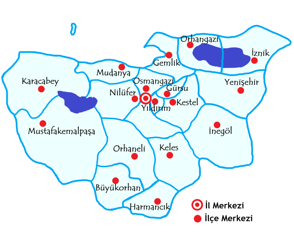 ブルサ県の都市の地図