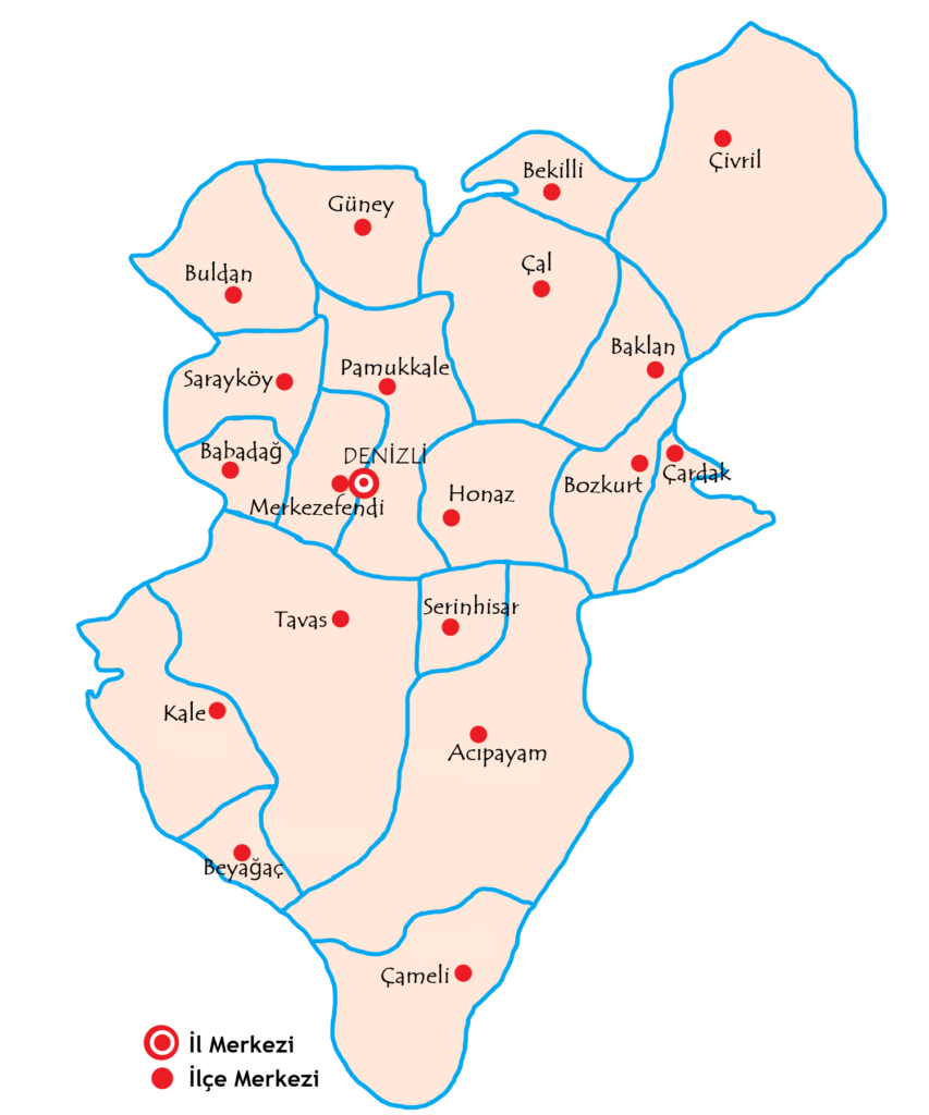 デニズリ県の都市の地図