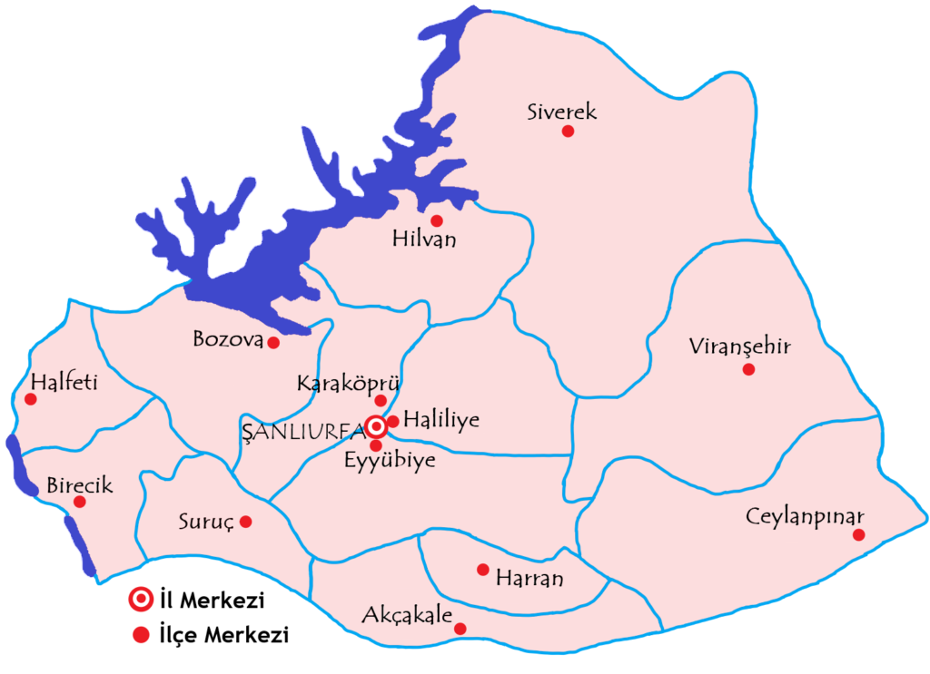 シャンルウルファ県の都市の地図