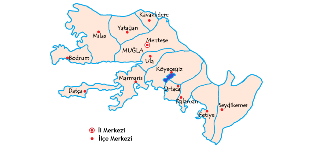 48ムーラ県 ilçe 都市の地図